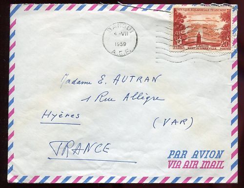 LETTRE BANGUI GABON POUR HYERES 1959 120715747092