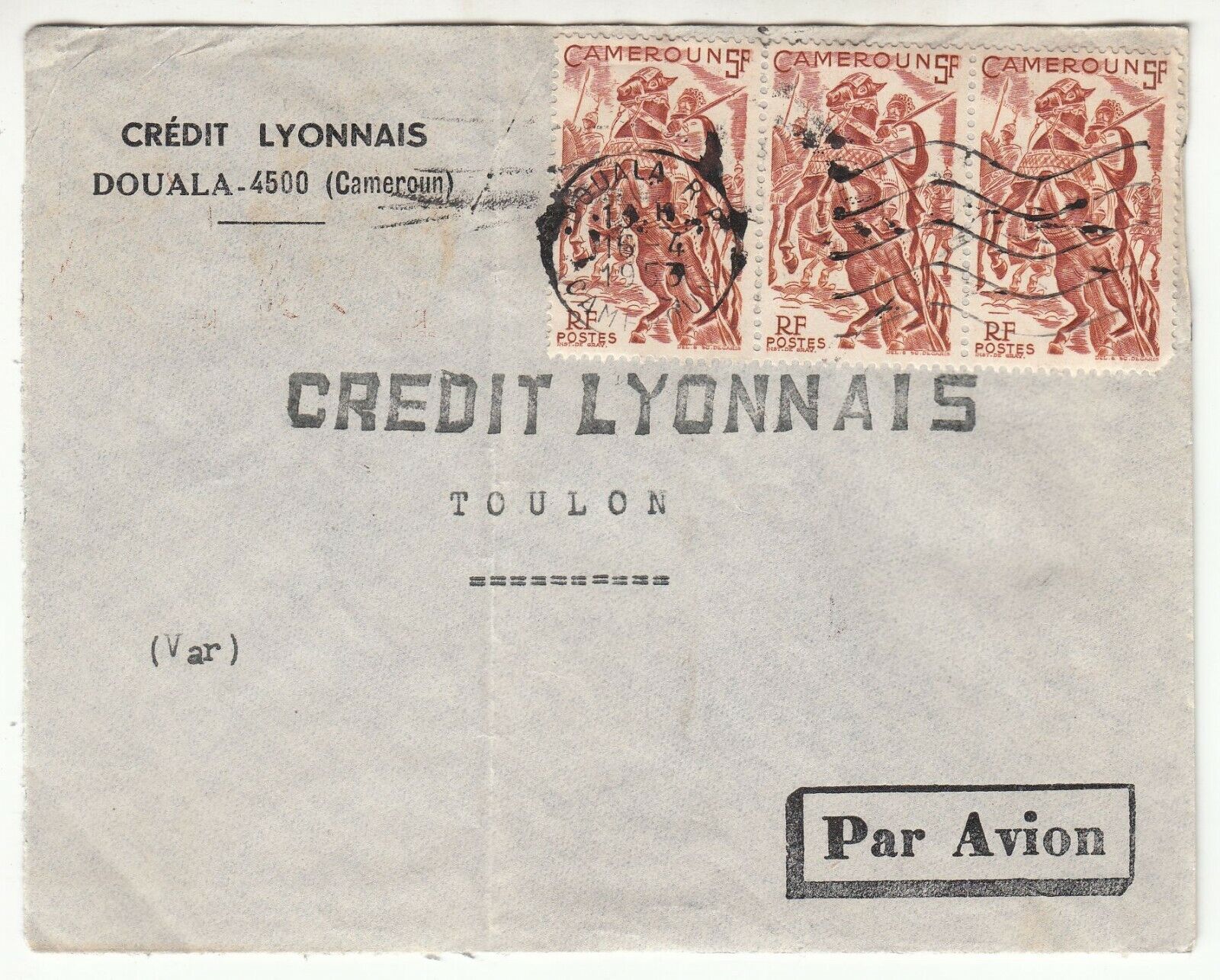 LETTRE CAMEROUN AGENCE DE DOUALA POUR TOULON 1953 CREDIT LYONNAIS PAR AVION 401754074532