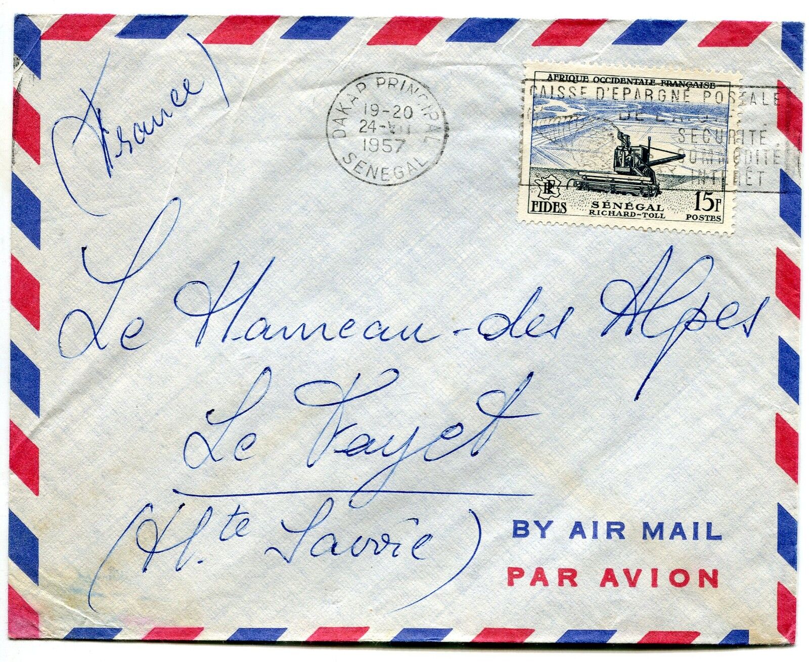 LETTRE DAKAR SENEGAL POUR LE FAYET 1957 PAR AVION 121334452922