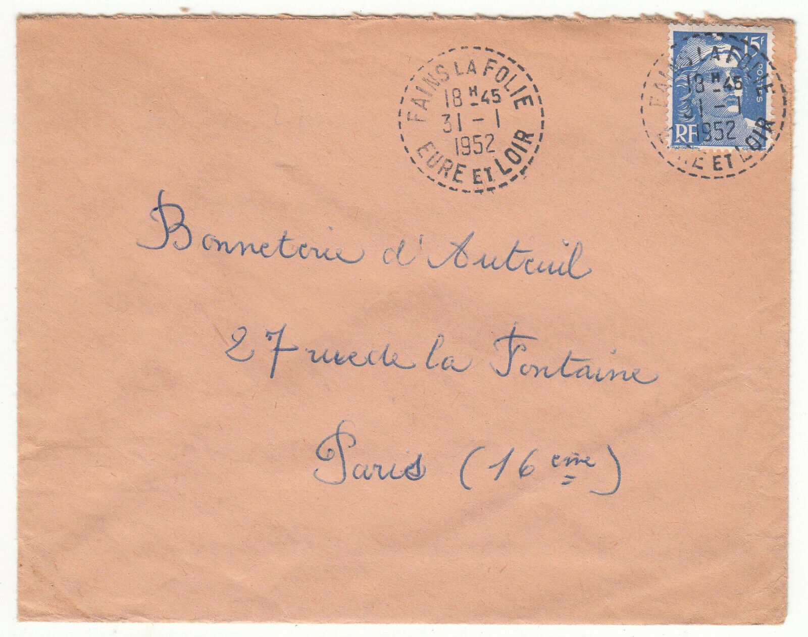 LETTRE FAINS LA FOLIE POUR PARIS SEUL SUR LETTRE GANDON CACHET PERLE 1952 401826446922