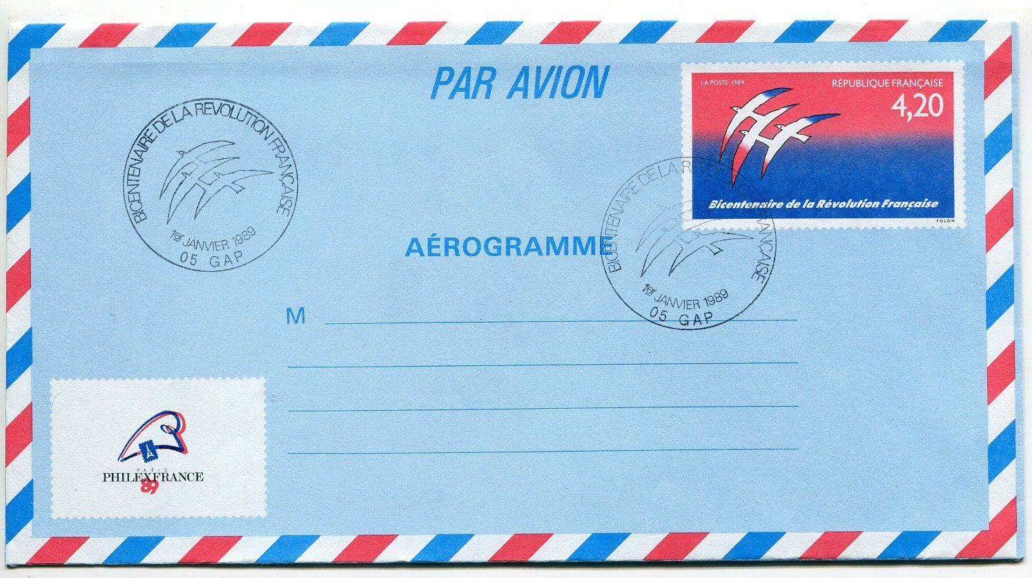 LETTRE GAP AEROGRAMME PREMIER JOUR BICENTENAIRE REVOLUTION 400567015772