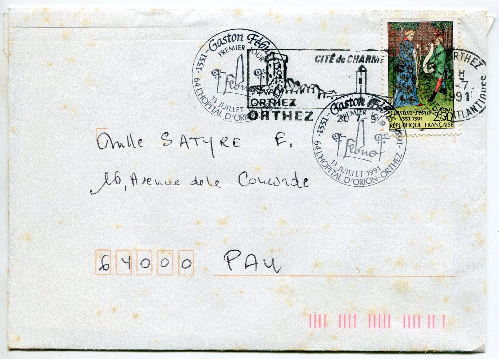 LETTRE ORTHEZ POUR PAU 1991 CACHET PREMIER JOUR GASTON FEBUS 121334450372