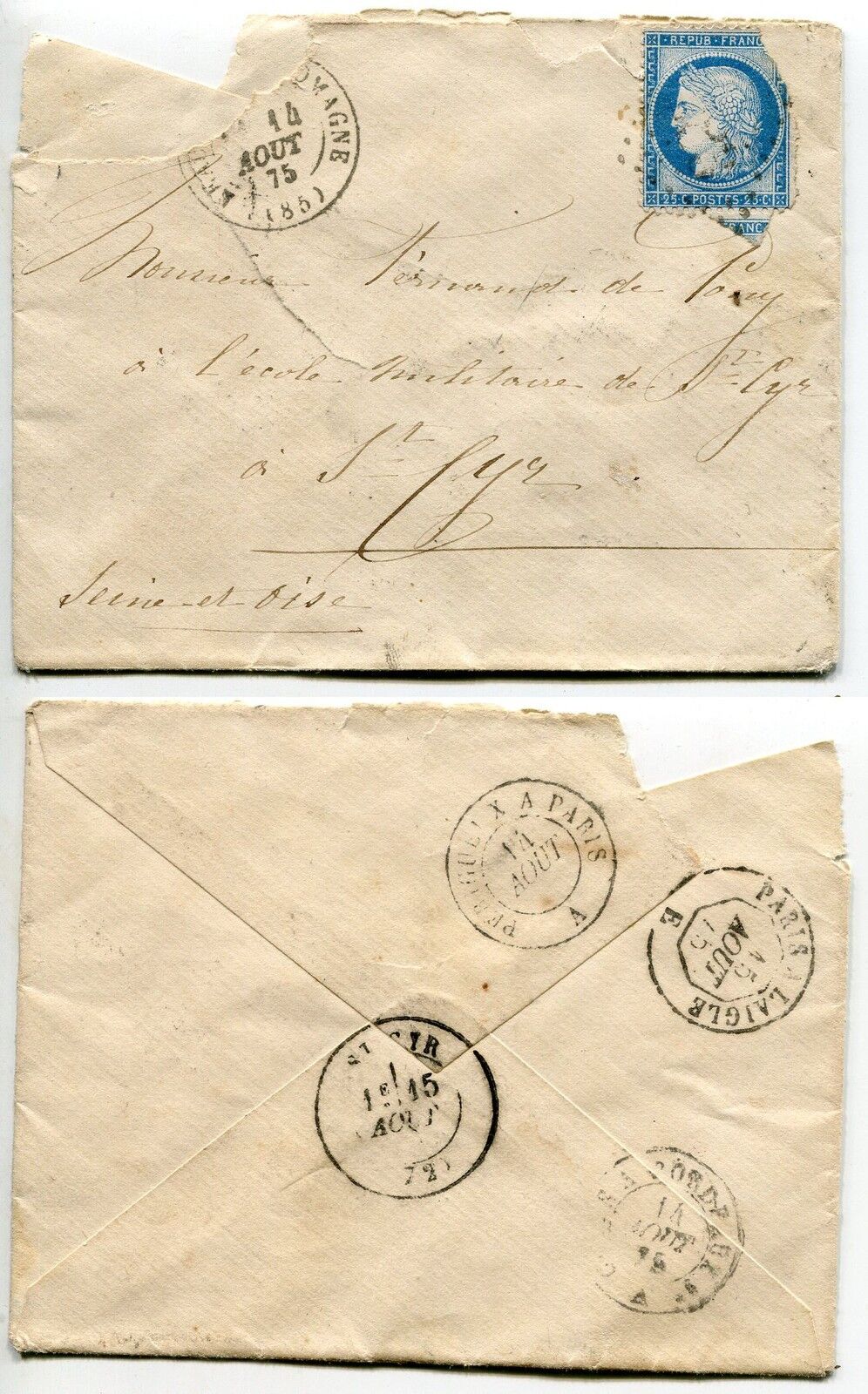 LETTRE POUR ST CYR 1875 CACHET PARIS L AIGLE E 121319898612