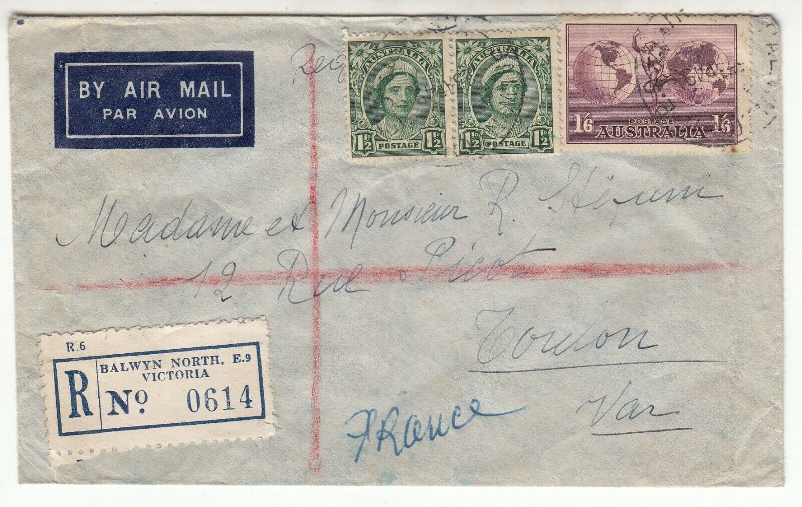 LETTRE RECOMMANDE AUSTRALIE BALWYN NORTH TOULON CREDIT LYONNAIS 1949 401759806442