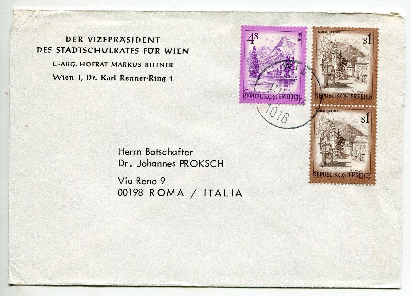 LETTRE VIENNE AUTRICHE ROME DER VIZEPRASIDENT DES STADTSCHULRATES 121442555262