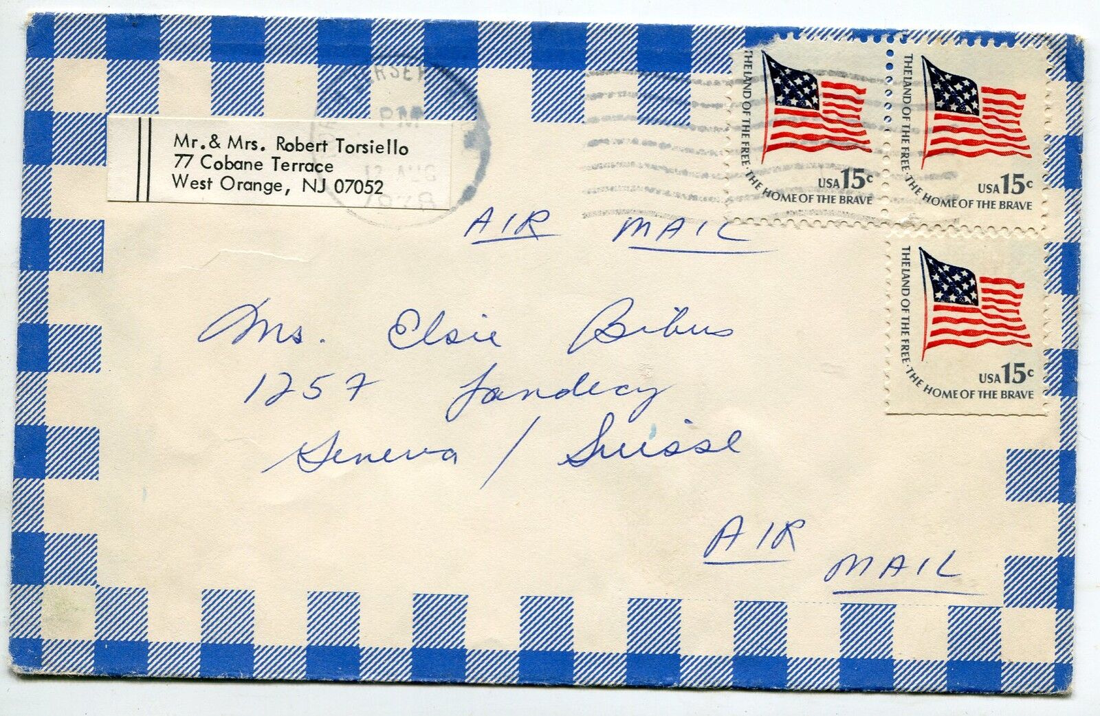 LETTRE WEST ORANGE USA SENEVA SUISSE PAR AVION AIR MAIL 400731684482