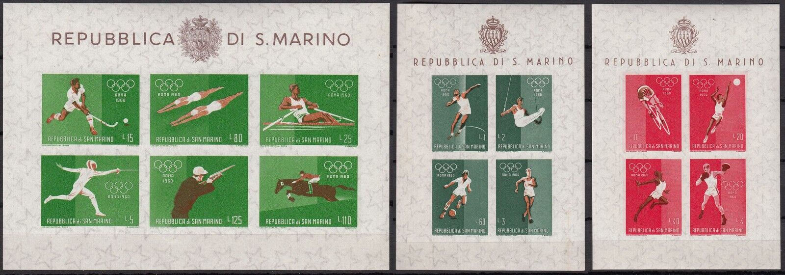 SERIE BLOC TIMBRE SAINT MARIN NEUF N 8 9 10 JO DE ROME 1960 COTE 20 EUROS 122124032762