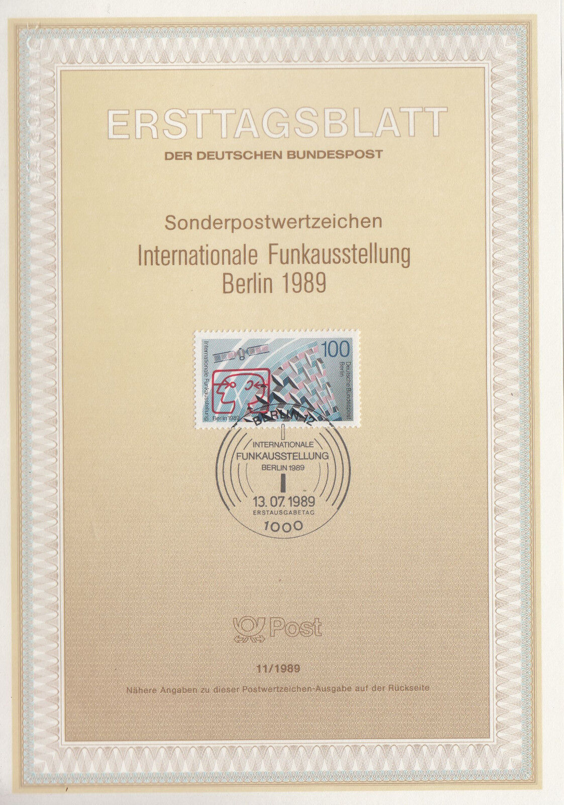 TIMBRE FDC ALLEMAGNE BERLIN OBL ERSTTAGSBLATT EXPO RADIO TELEVISION 1989 122243390462