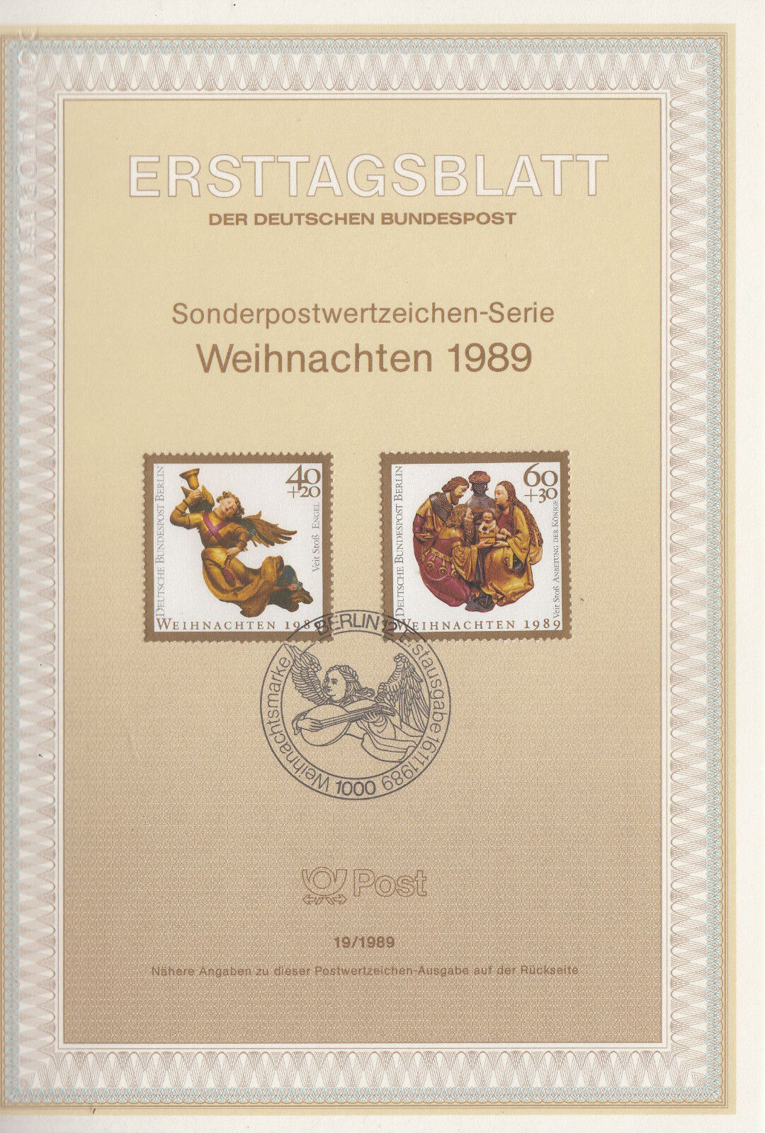 TIMBRE FDC ALLEMAGNE BERLIN OBL ERSTTAGSBLATT NOEL EGLISE SAINT LORENZ 1989 401233103462