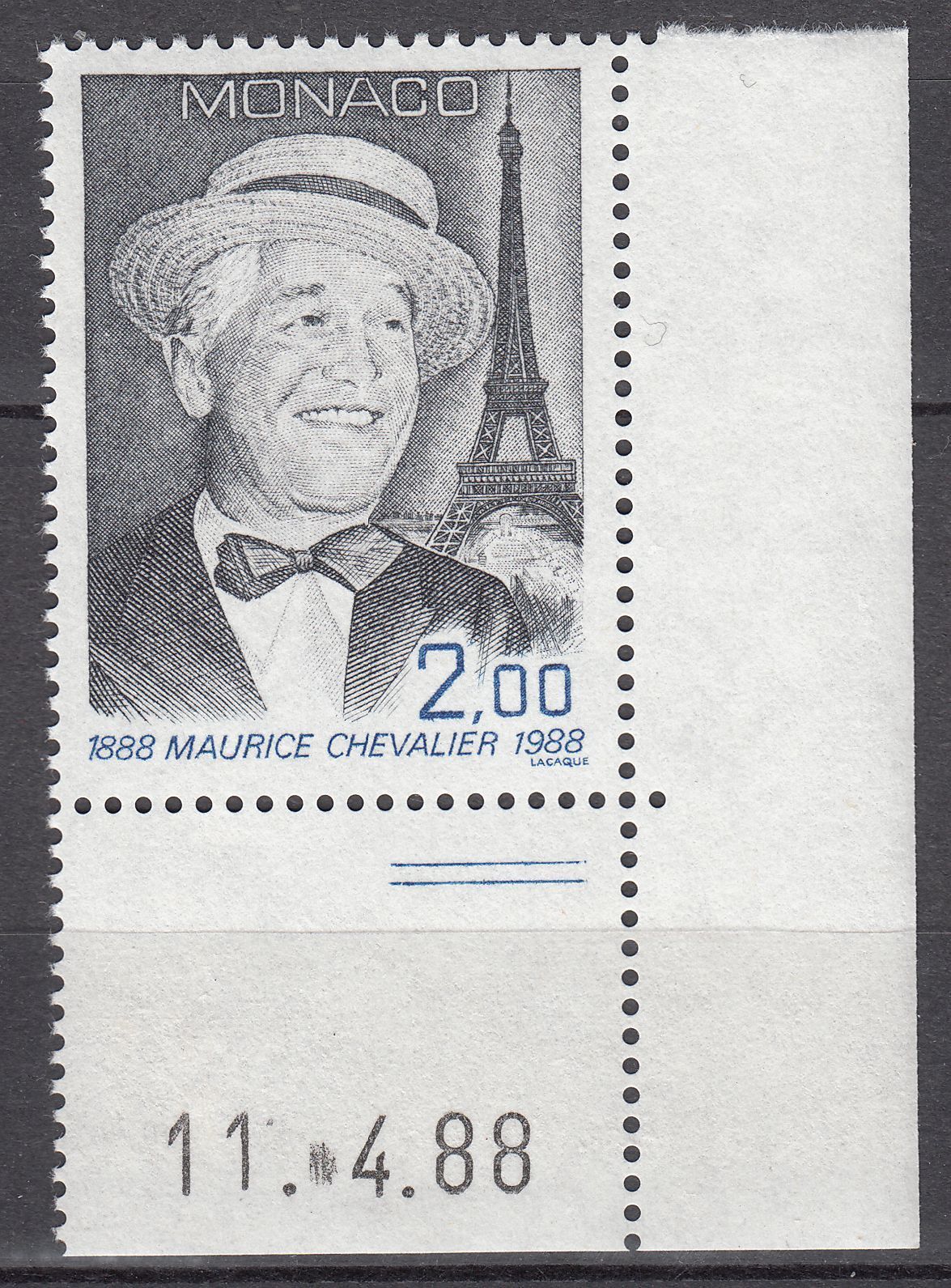 TIMBRE MONACO COIN DATE NEUF N 1639 MAURICE CHEVALIER ET TOUR EIFFEL 401644536382