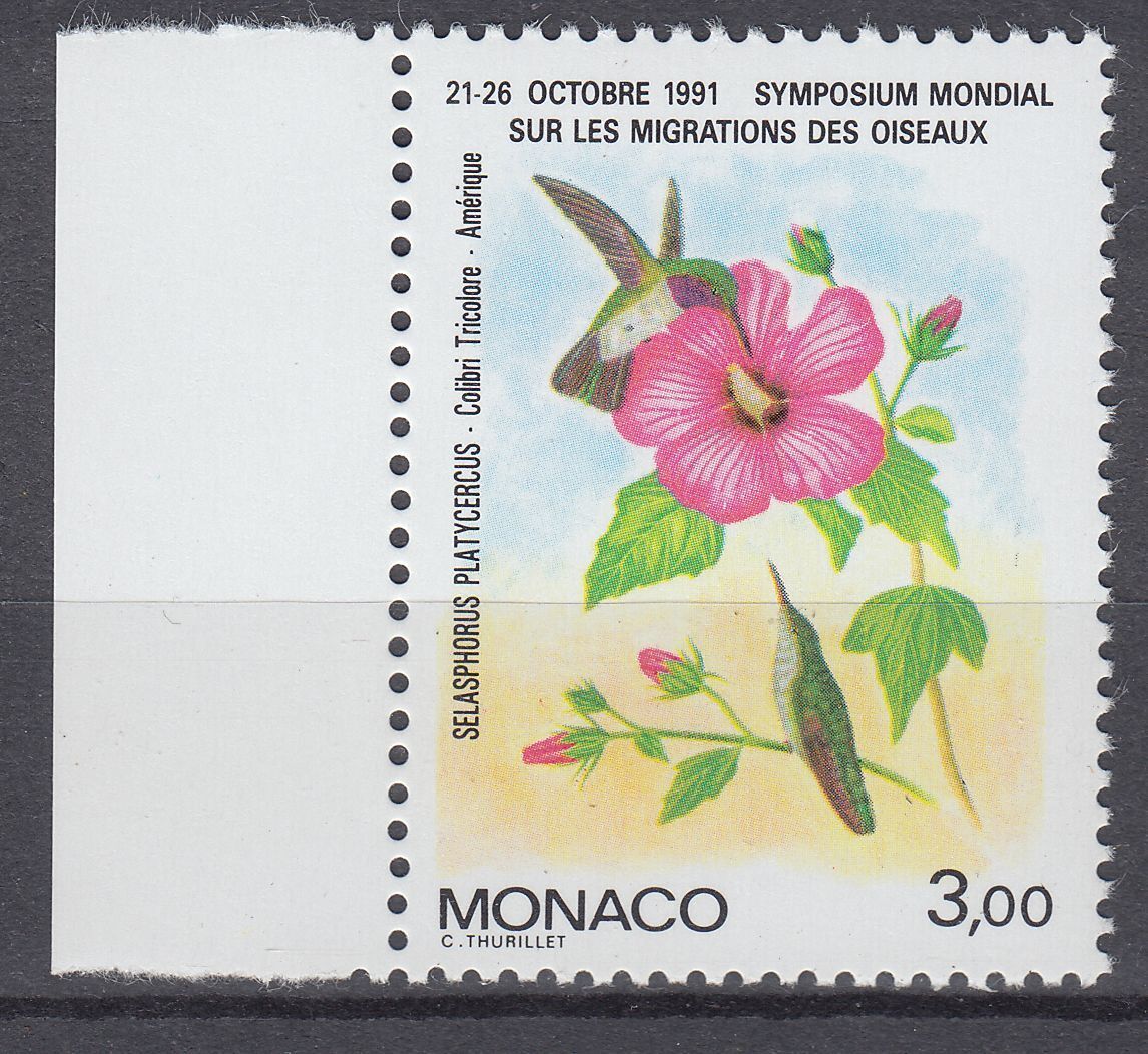 TIMBRE MONACO NEUF N 1755 OISEAU COLIBRI TRICOLORE AMERIQUE 123526884522