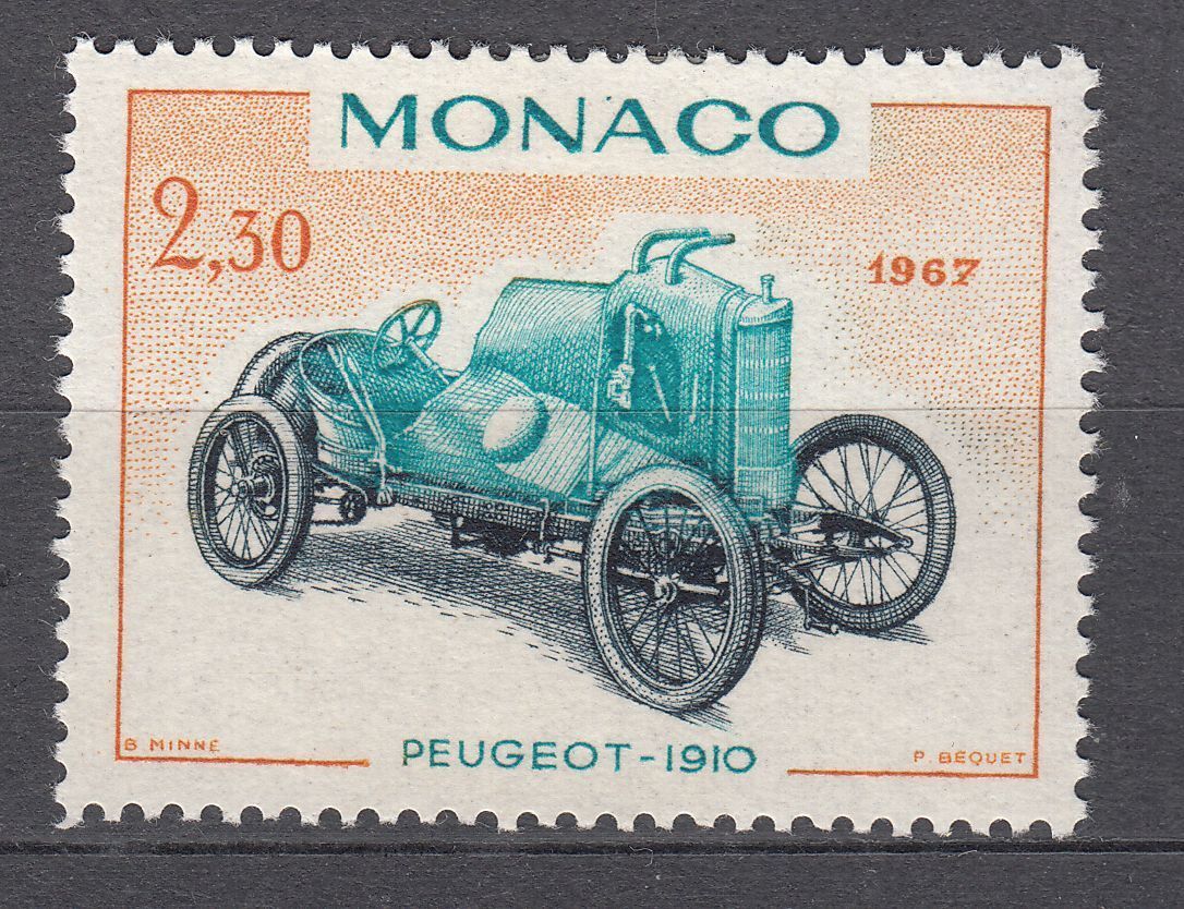 TIMBRE MONACO NEUF N 721 VOITURE DE VAINQUEURS GRAND PEUGEOT 1910 123213590112