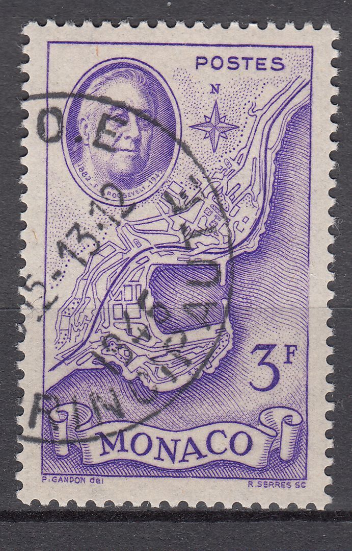 TIMBRE MONACO OBL N 298 PRESIDENT ROOSEVELT CARTE DE MONACO 123441362452