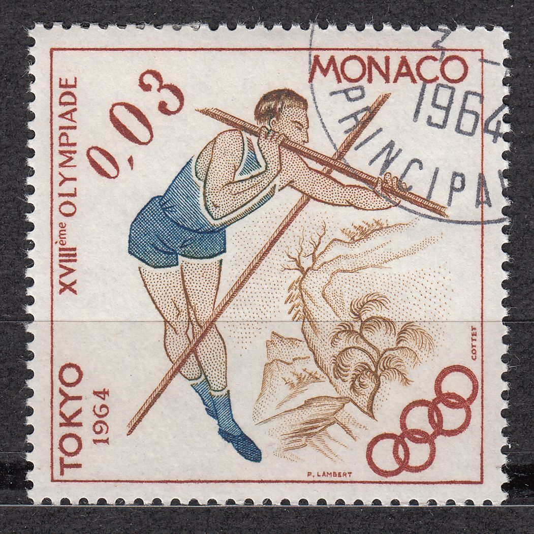 TIMBRE MONACO OBL N 656 JEUX OLYMPIQUES DE TOKYO SAUT A LA PERCHE 123116956632