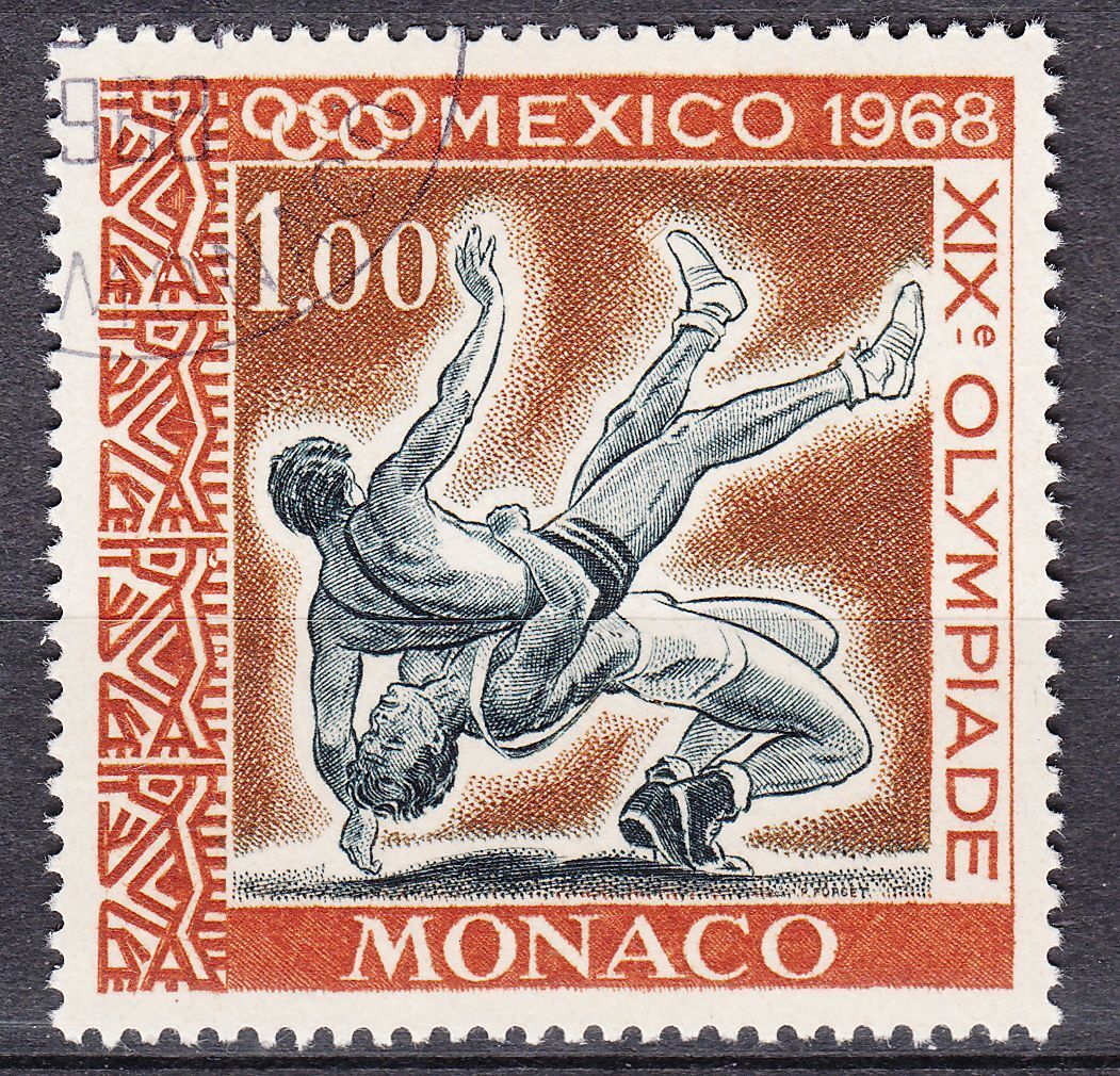 TIMBRE MONACO OBL N 740 jeux olympique de mexico LUTTE 401567709872