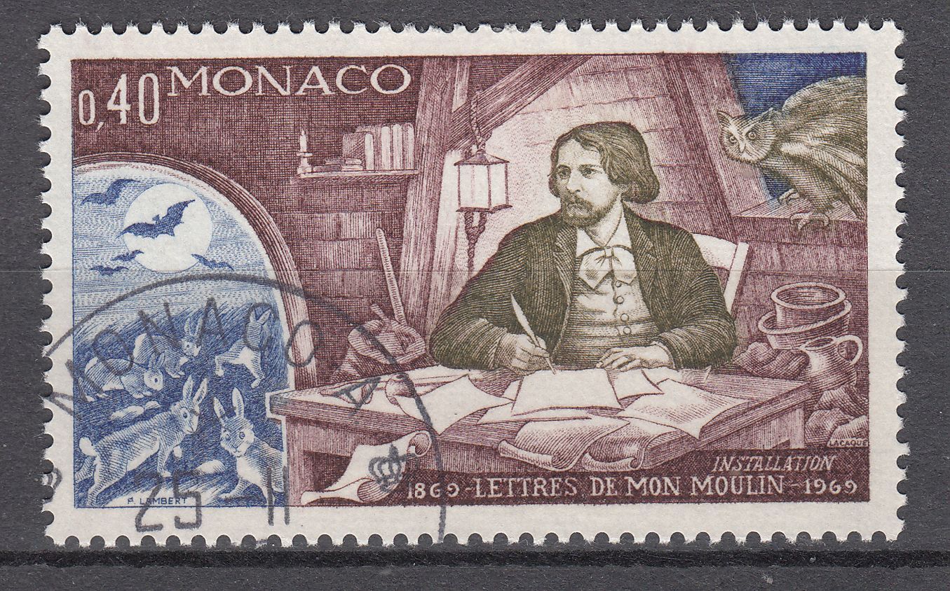 TIMBRE MONACO OBL N 793 MON MOULIN ALPHONSE DAUDET DANS SON MOULIN 401585034592