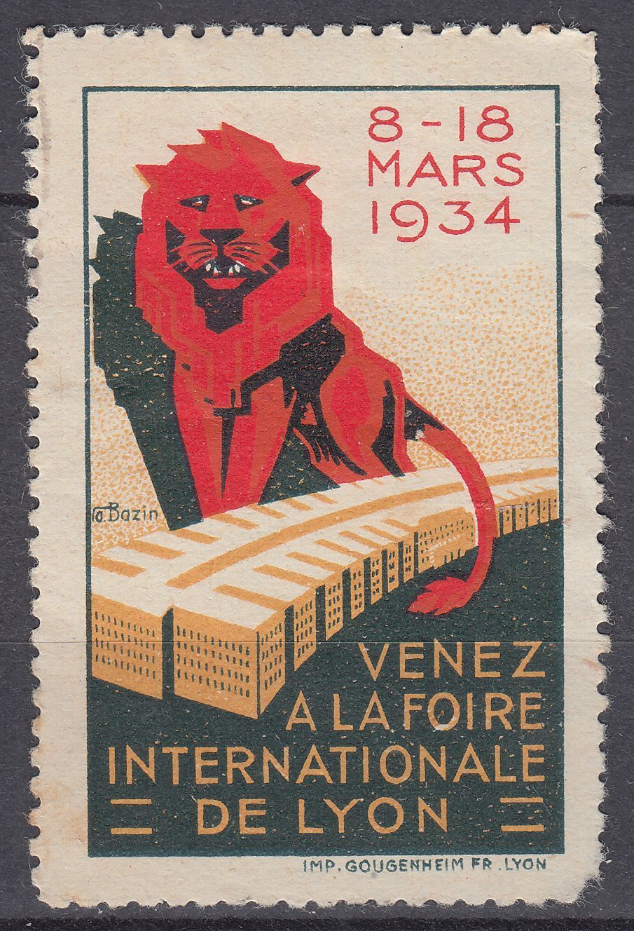 TIMBRE VIGNETTE 8 18 MARS 1934 FOIRE INTERNATIONALE DE LYON 123529982402