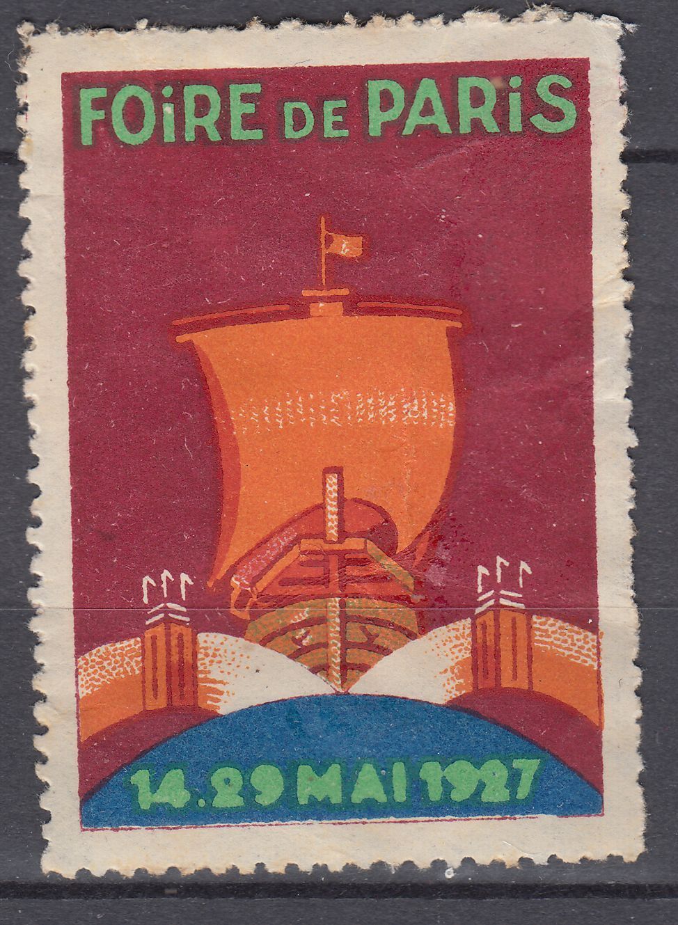 TIMBRE VIGNETTE FOIRE DE PARIS 14 29 MAI 1927 BATEAU 401651969092