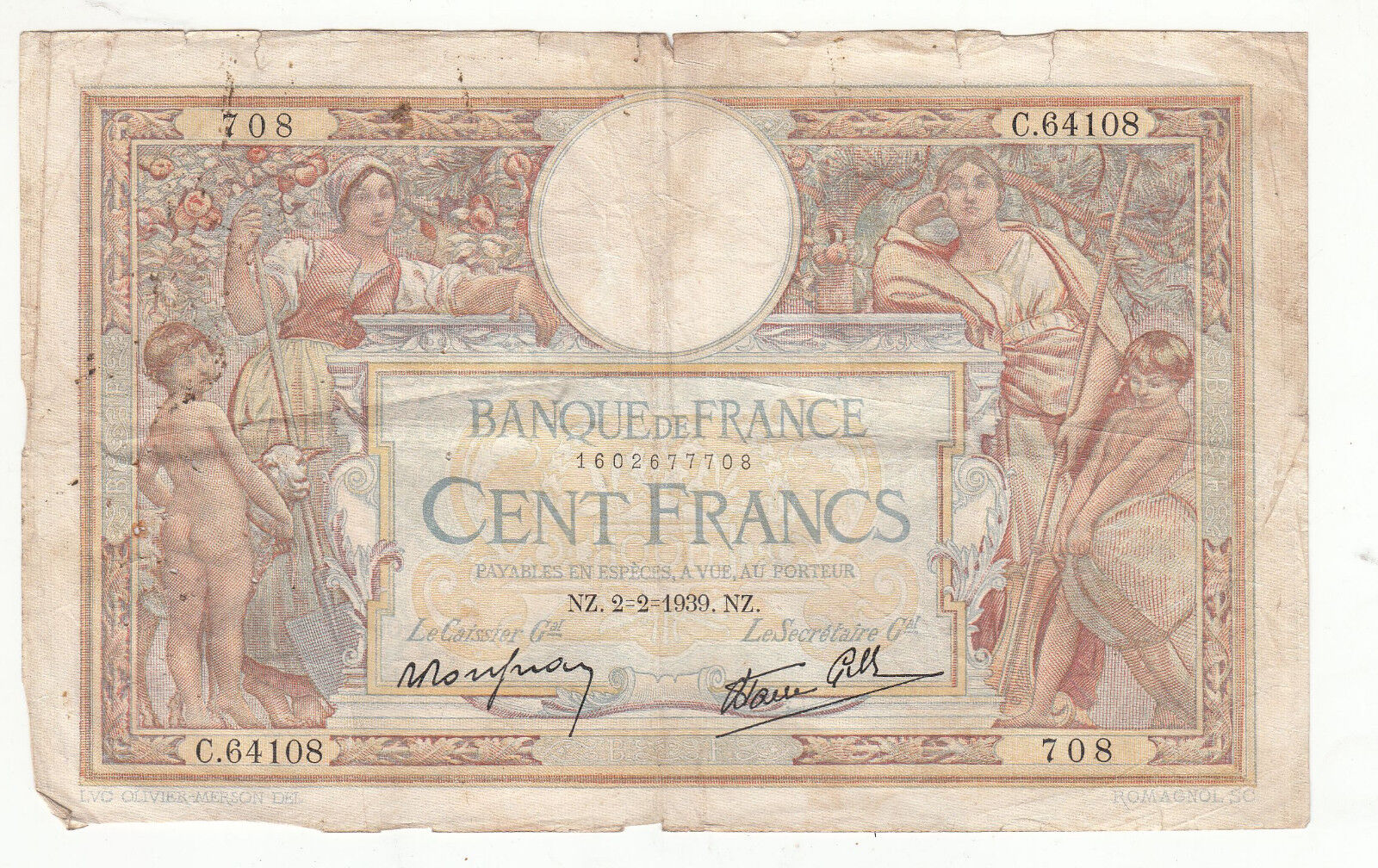 BILLET FRANCE 100 FRANCS MERSON 2 2 1939 NZ 401293304583