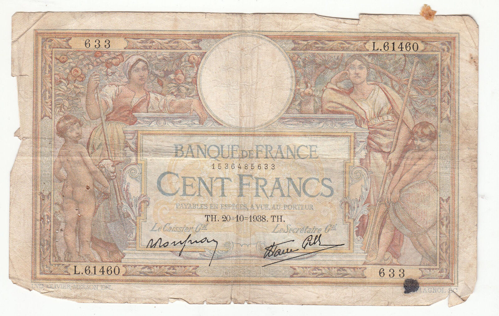 BILLET FRANCE 100 FRANCS MERSON 20 10 1938 TH 122403644643