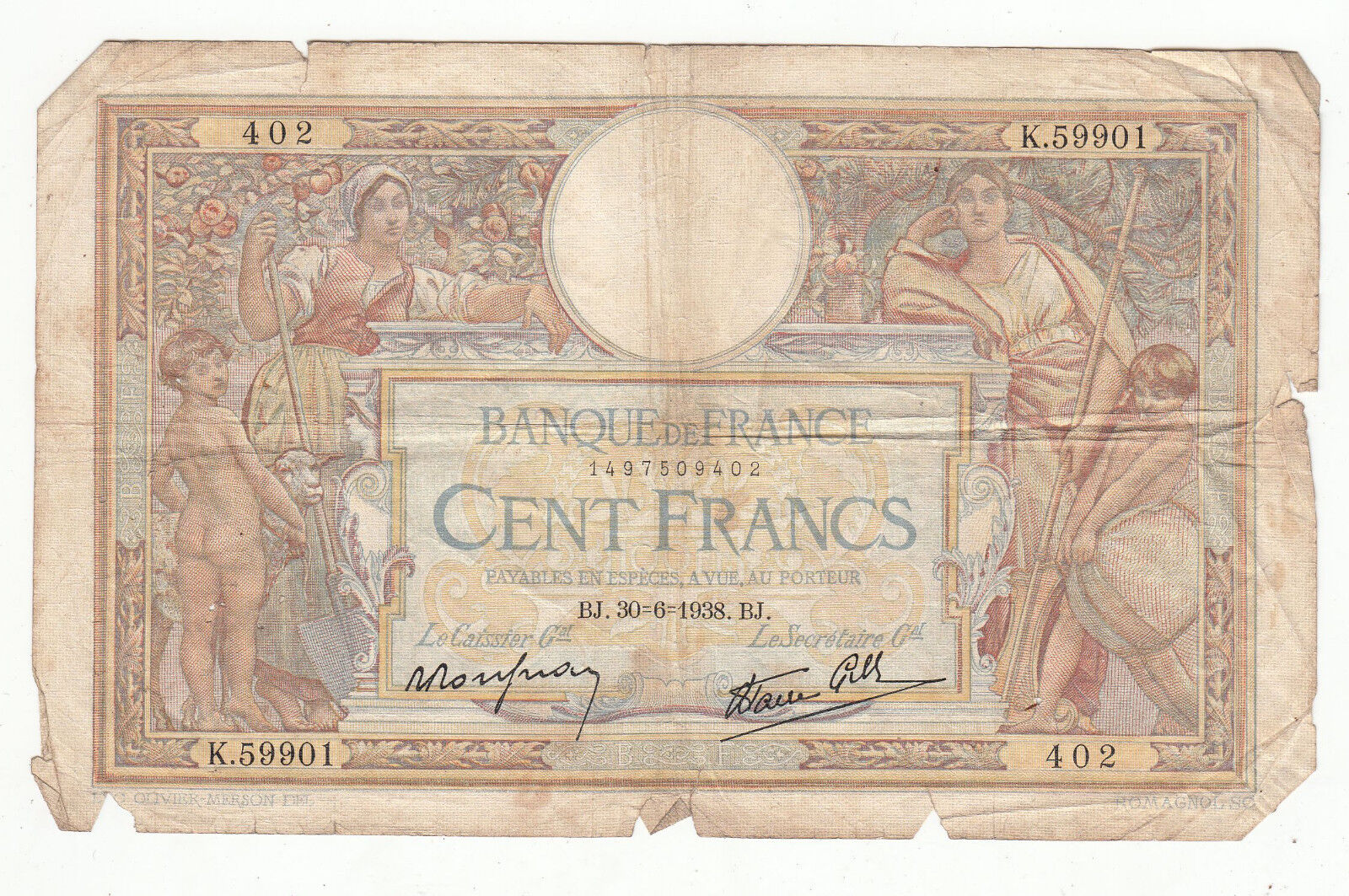 BILLET FRANCE 100 FRANCS MERSON 30 6 1938 k 59901 122382817743