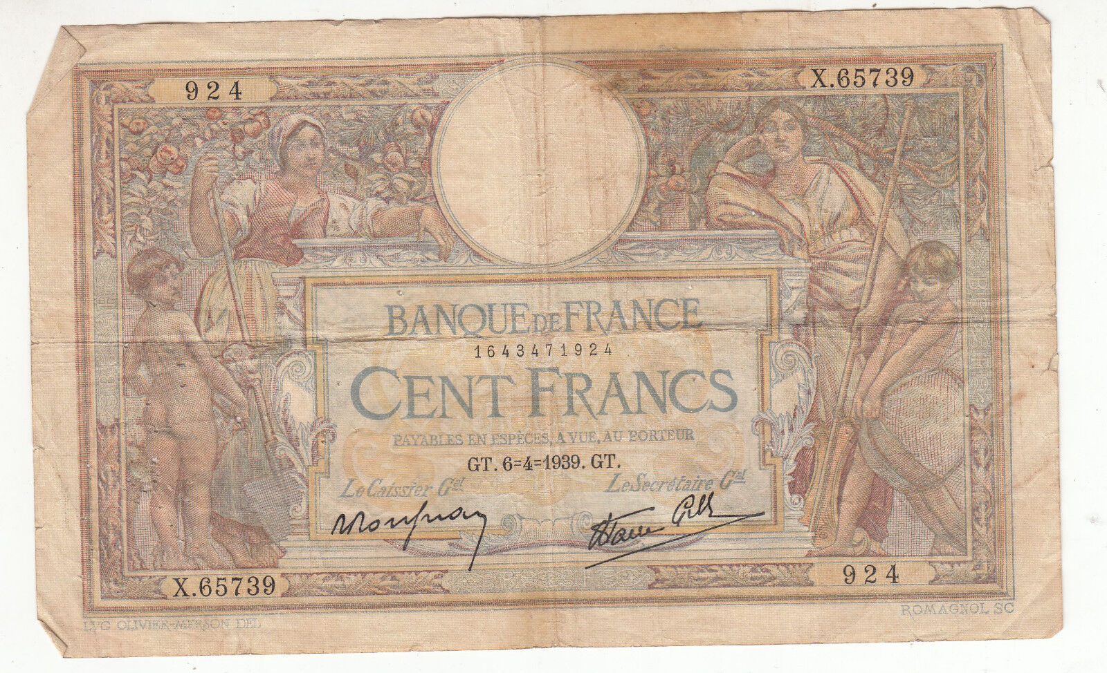 BILLET FRANCE 100 FRANCS MERSON 6 4 1939 x65739 122385392823