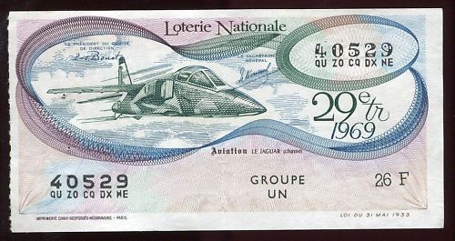 BILLET LOTERIE AVIATION LE JAGUAR CHASSE 120681970943