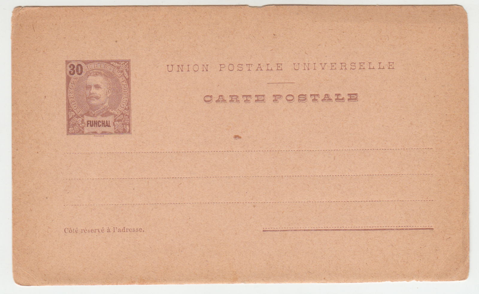 CARTE ENTIER POSTALE NEUF PORTUGAL 30 REIS FUNCHAL