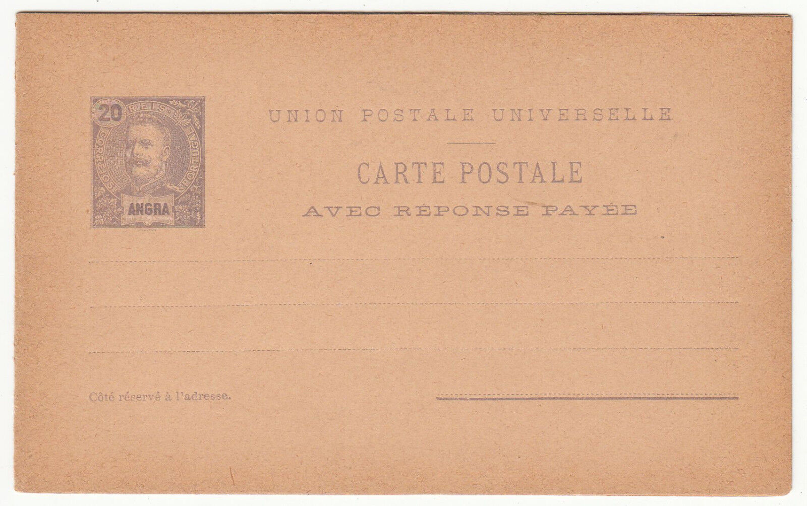 CARTE ENTIER POSTALE NEUF PORTUGAL COLONIE ANGRA CARTE ENTIER REPONSE 122846125943