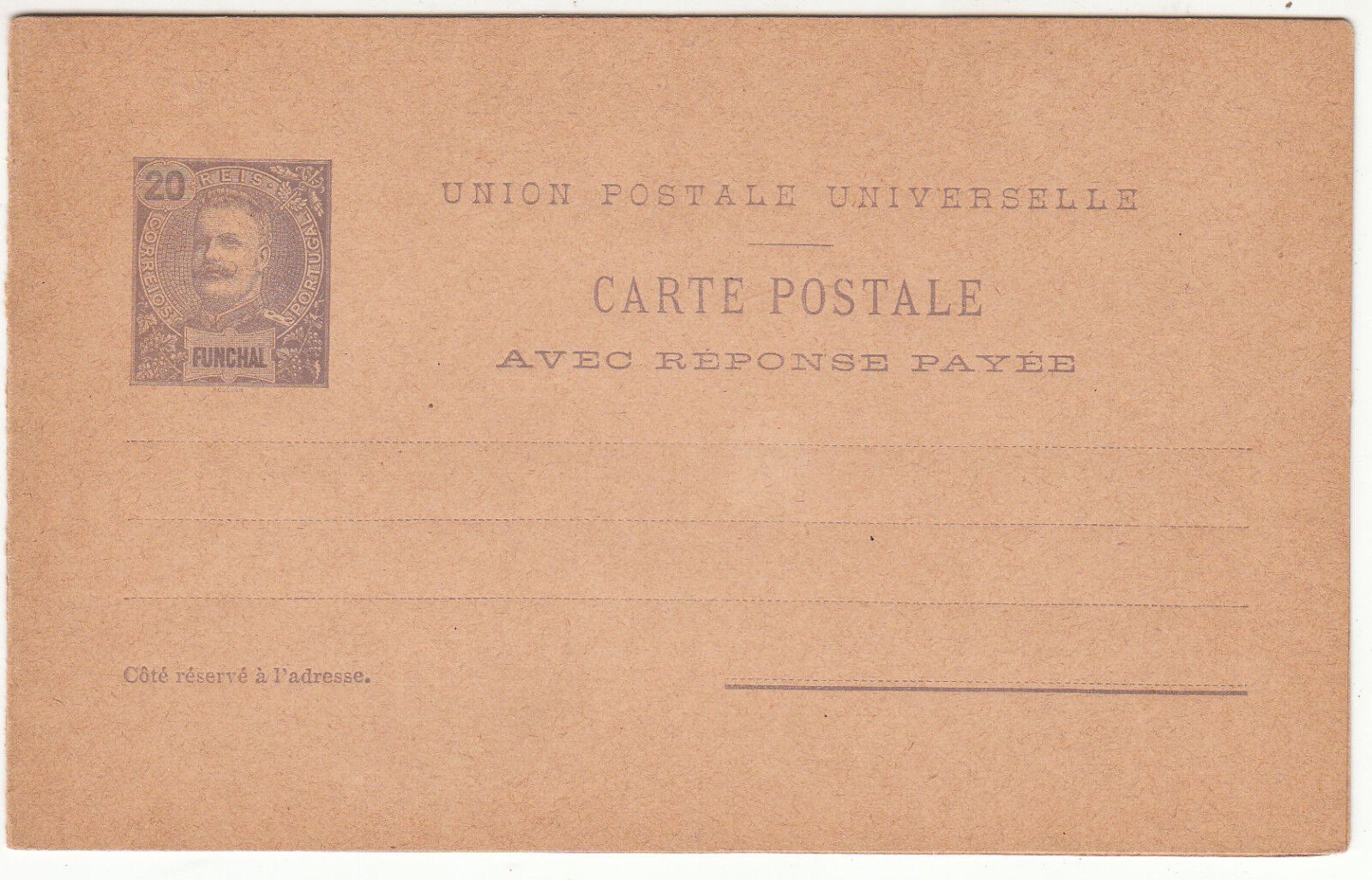 CARTE ENTIER POSTALE NEUF PORTUGAL COLONIE FUNCHAL CARTE ENTIER REPONSE 401454671213