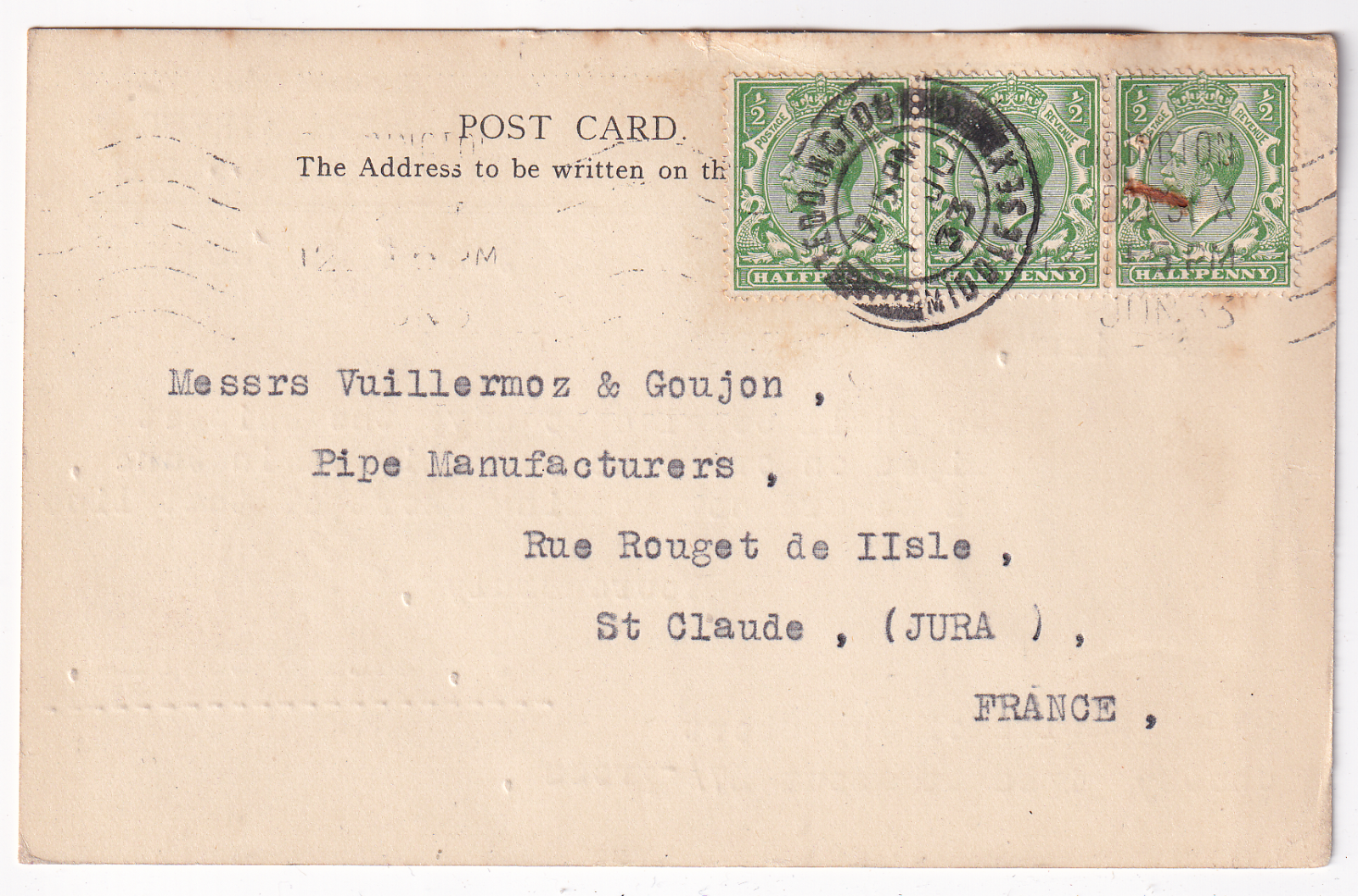 CARTE LETTRE PUBLICITAIRE GRANDE BRETAGNE POUR ST CLAUDE 1933 125112985743