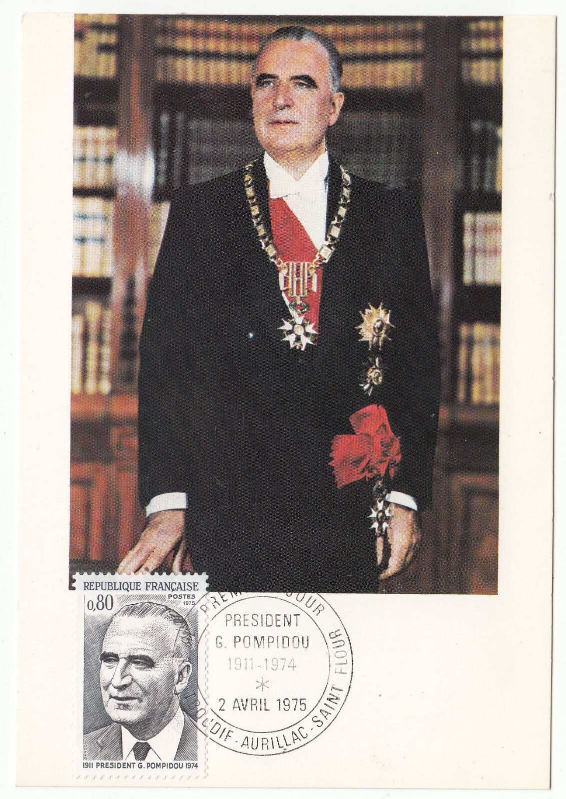 CARTE MAXIMUM FDC 1975 TIMBRE N 1839 PRESIDENT GEORGES POMPIDOU 401444034073