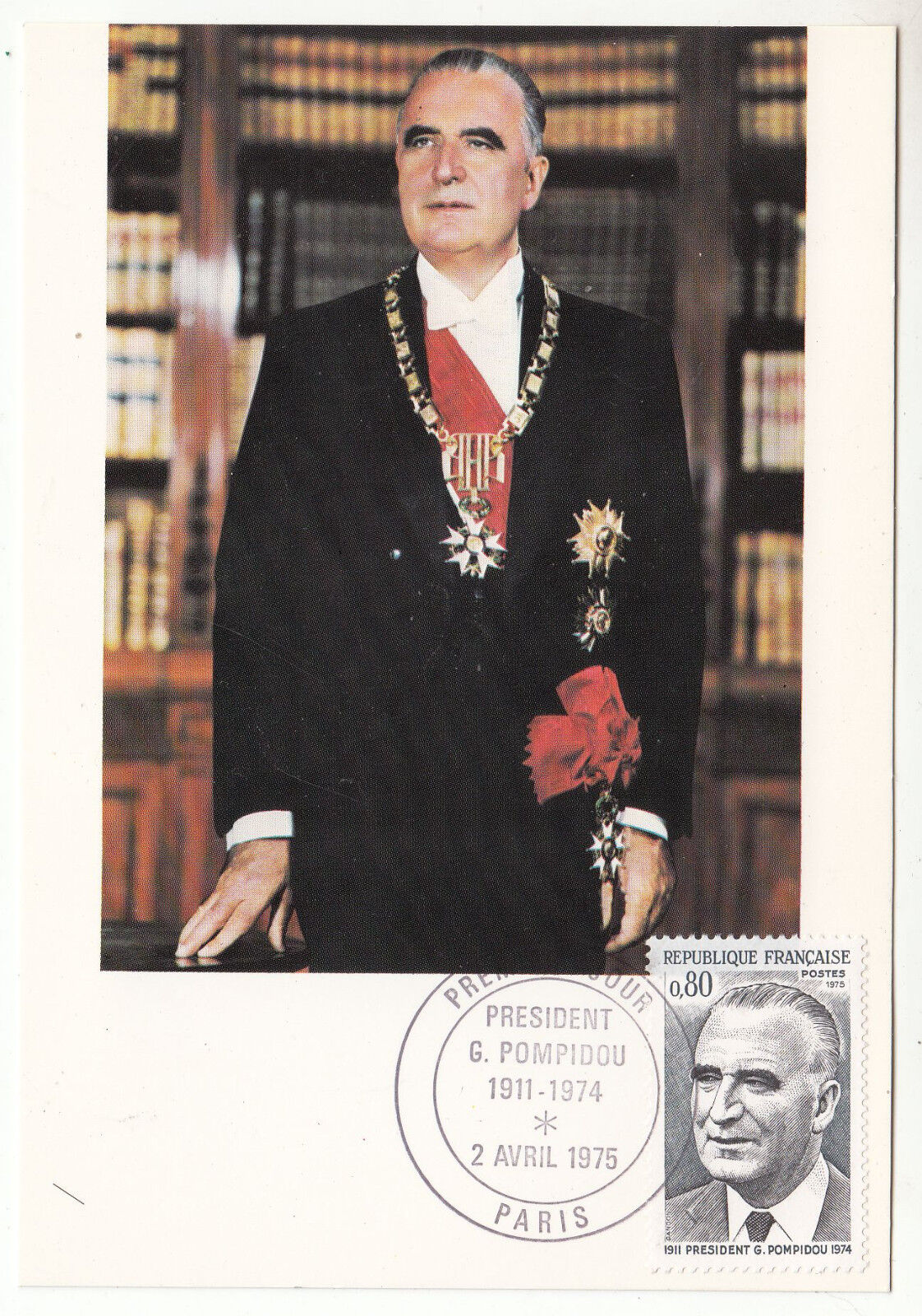 CARTE MAXIMUM FDC 1975 TIMBRE N 1839 PRESIDENT GEORGES POMPIDOU 401444034203