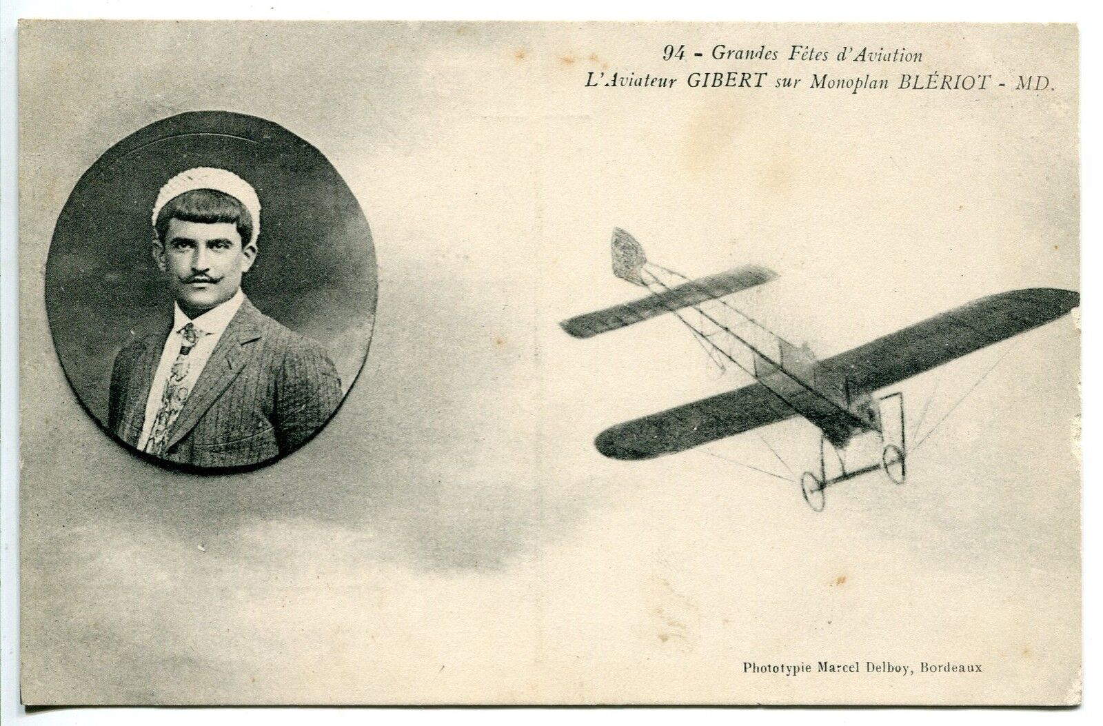 CARTE POSTALE AVIATION AVIATEUR GIBERT MONOPLAN BLERIOT 121454764473