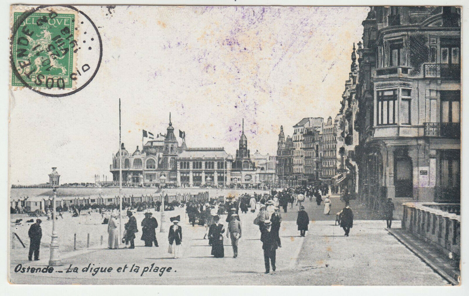 CARTE POSTALE BELGIQUE OSTENDE LA DIGUE ET LA PLAGE 402905771093