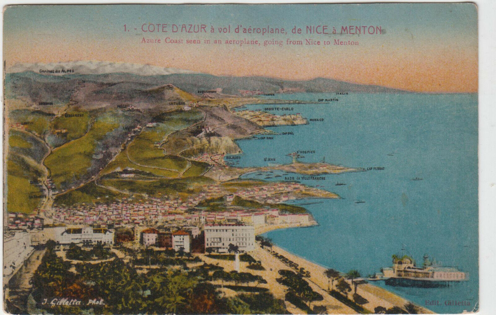 CARTE POSTALE COTE D AZUR A VOL D AEROPLANE DE NICE A MENTON 123920252863