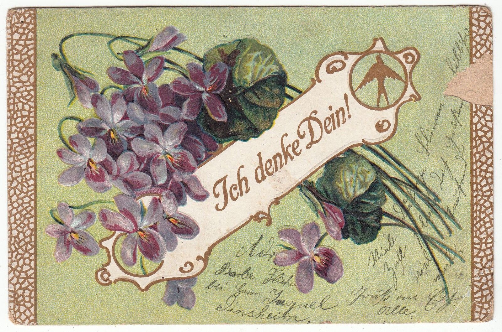 CARTE POSTALE FANTAISIE ALLEMAGNE FLEURS PENSEE ICH DENKE DEIN 122158806383