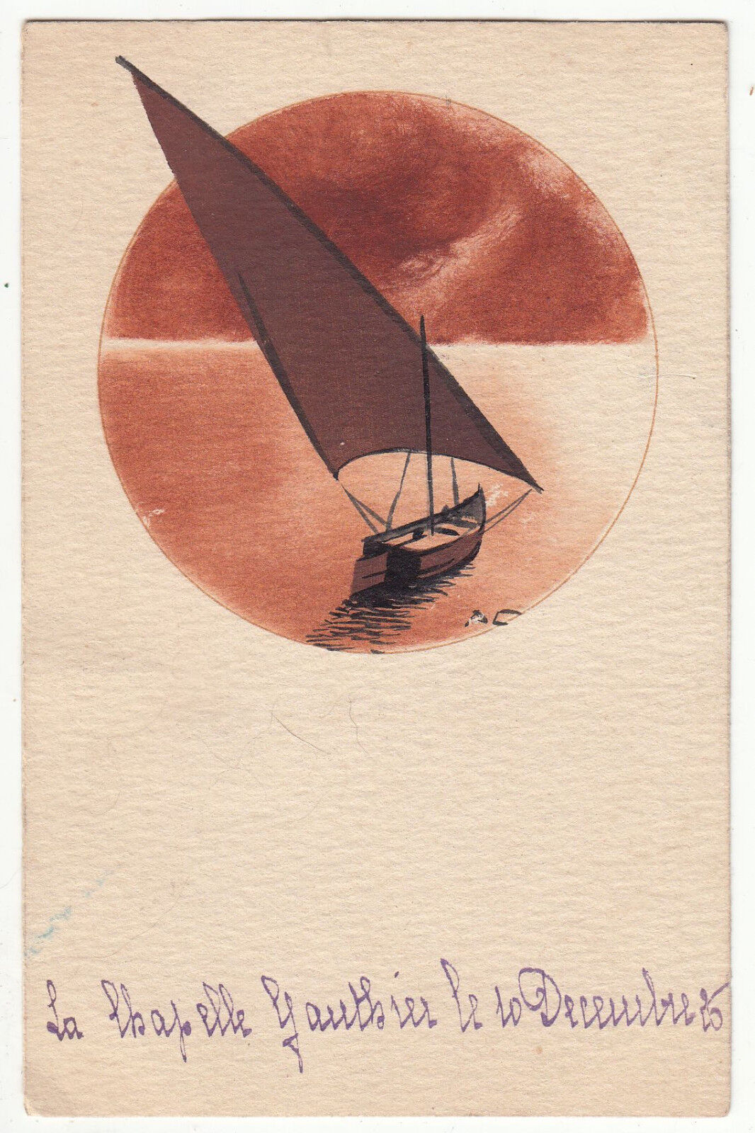 CARTE POSTALE FANTAISIE BATEAU COUCHE DE SOLEIL 122668944513