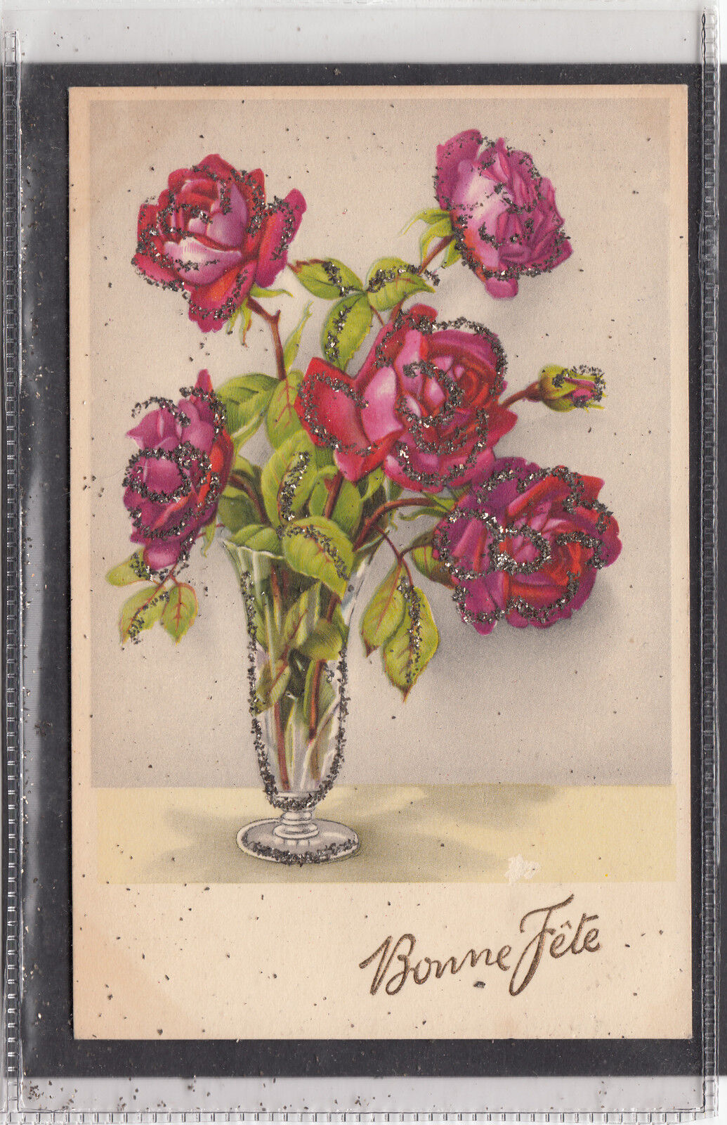 CARTE POSTALE FANTAISIE BONNE FETE FLEUR ROSE 121004082323