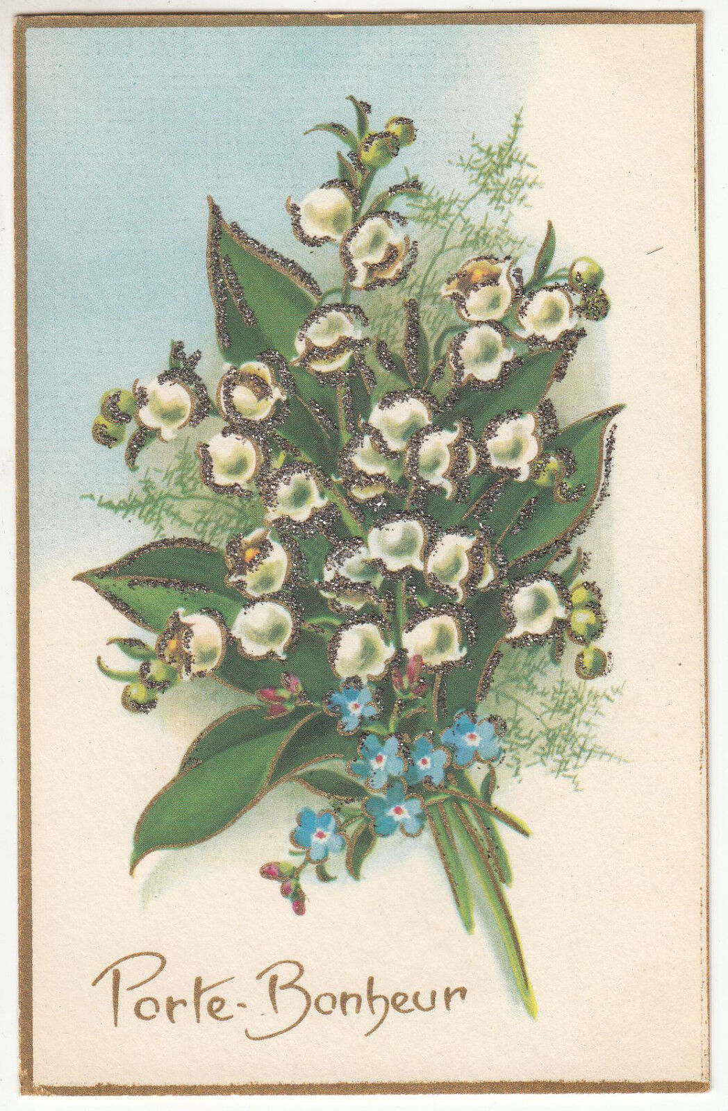 CARTE POSTALE FANTAISIE PORTE BONHEUR MUGUET PAILLETTE 401389597413