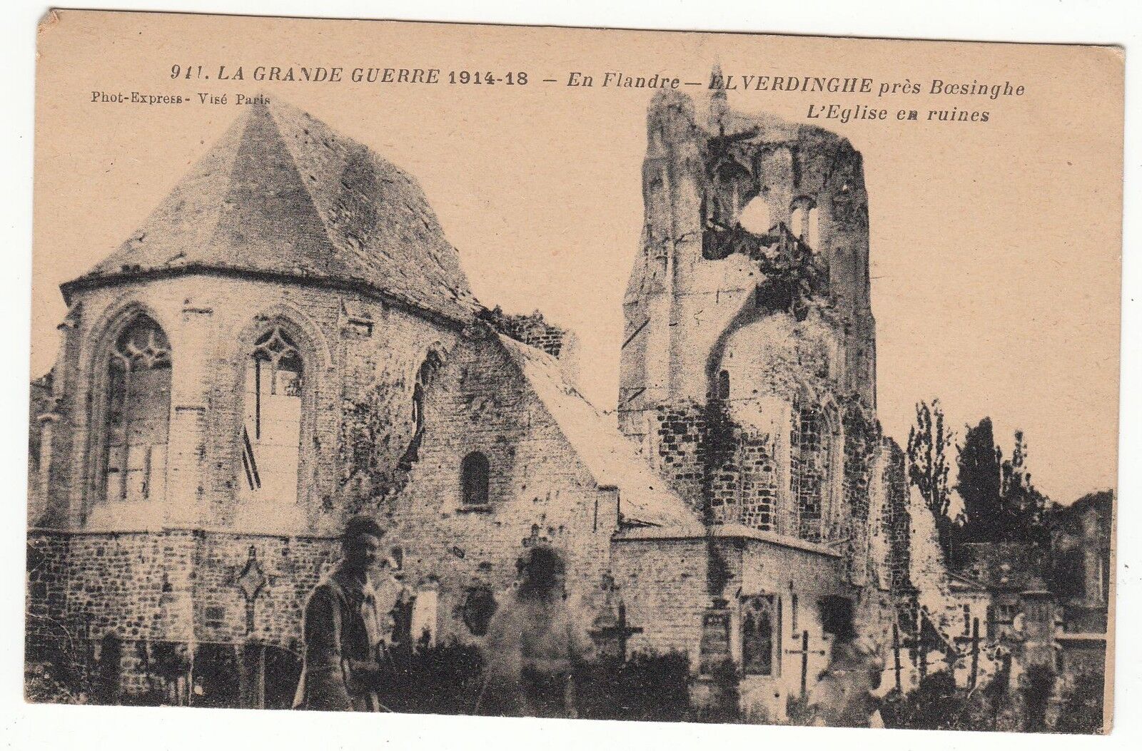 CARTE POSTALE LA GRANDE GUERRE 14 18 EGLISE EN RUINE ELVERDINGHE 401190237703