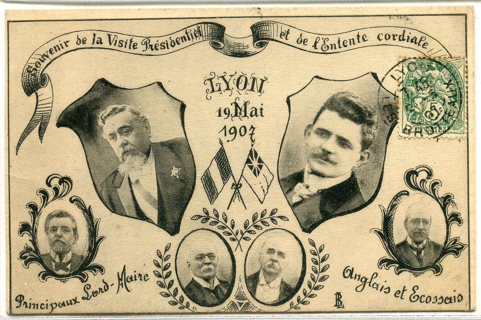 CARTE POSTALE LYON SOUVENIR DE LA VISITE PRESIDENTIEL 19 MAI 1907 400696419183