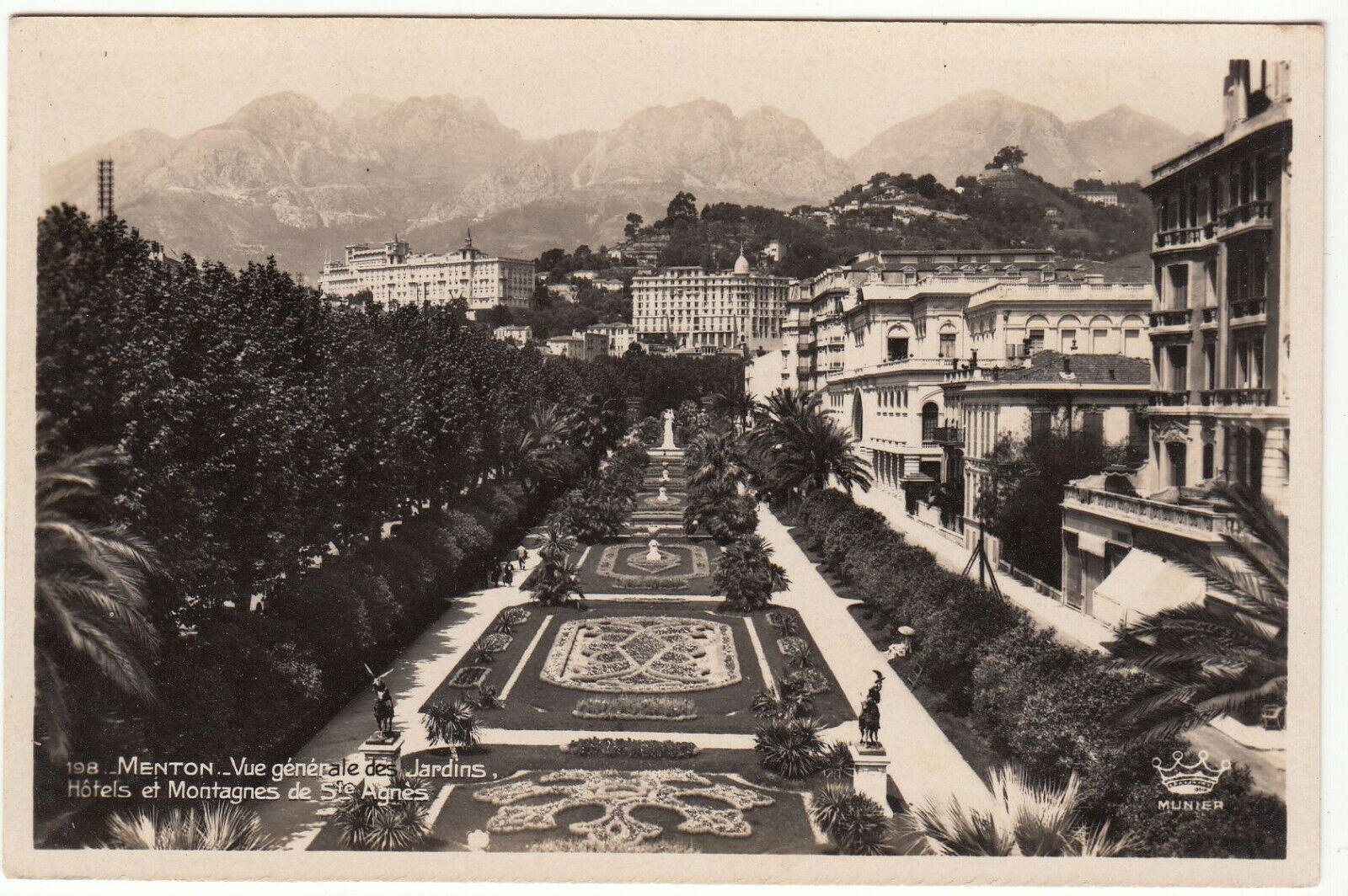 CARTE POSTALE MENTON VUE GENERALE DES JARDINS HOTELS ET MONTAGNE SAINTE AGNES 123970519053