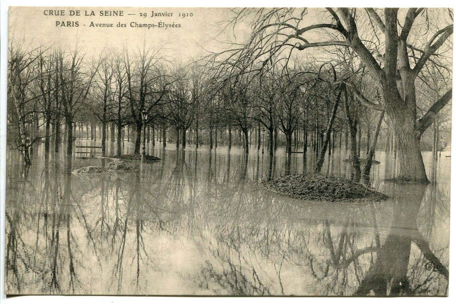 CARTE POSTALE PARIS CRUE DE LA SEINE 29 JANVIER 1910 AV DES CHAMPS ELYSEES 400736711183