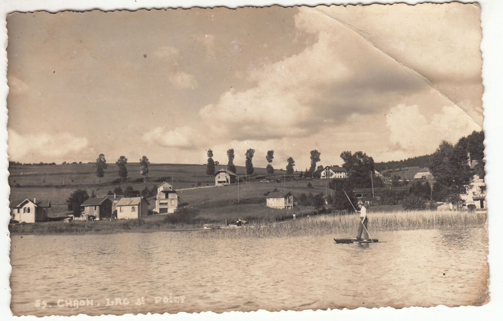 CARTE POSTALE PHOTO CHRON LRG HOMME SUR BARQUE RIVIERE A IDENTIFIER 401384338473