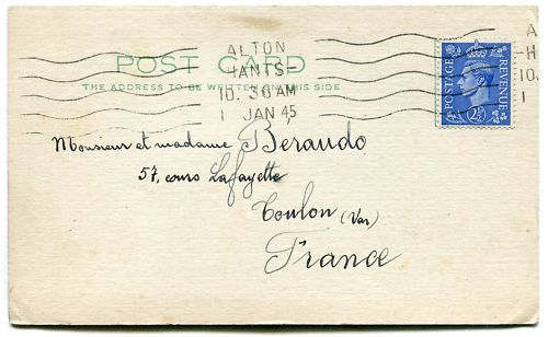 CP LETTRE ALTON HANTS POUR TOULON 1945