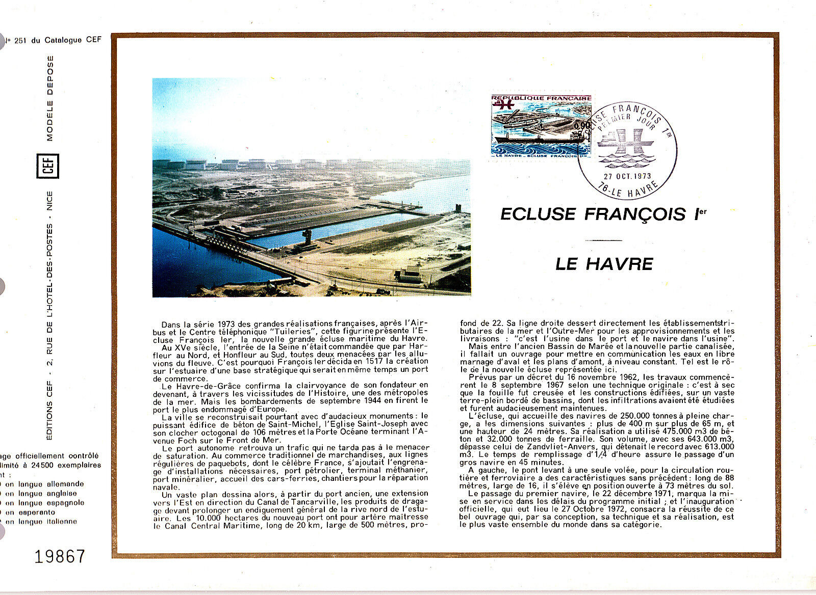 DOCUMENT CEF PREMIER JOUR 1973 ECLUSE FRANCOIS 1 ER LE HAVRE 400421681153