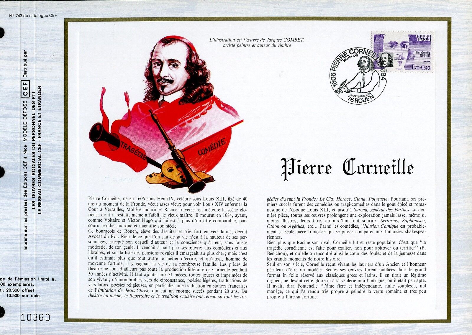 DOCUMENT CEF PREMIER JOUR 1984 TIMBRE N 2329 A PIERRE CORNEILLE AUTEUR 400795133803