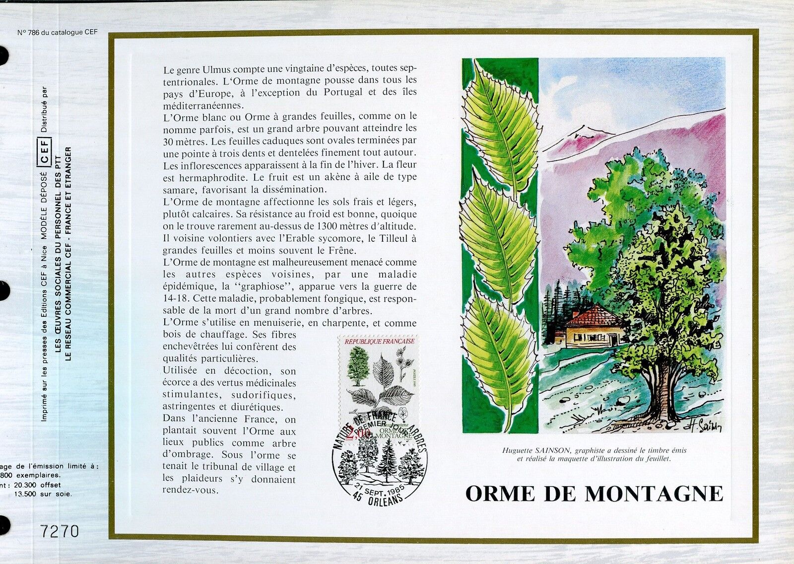 DOCUMENT CEF PREMIER JOUR 1985 TIMBRE N 2385 ORME DE MONTAGNE 400795193933