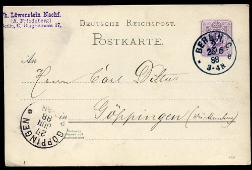 ENTIER POSTALE DEUTSCHE REICHSPOST BERLIN 1888 120683544903